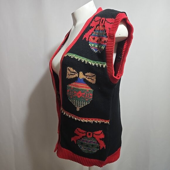 FLAW NWT VTG Sweater Loft Ugly Christmas Vest Dead Stock Knit Golden Details - Picture 3 of 8